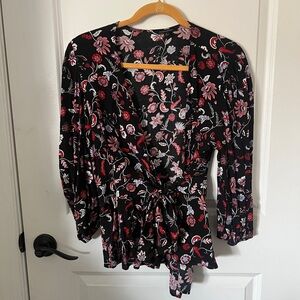 Floral Black Wrap Top